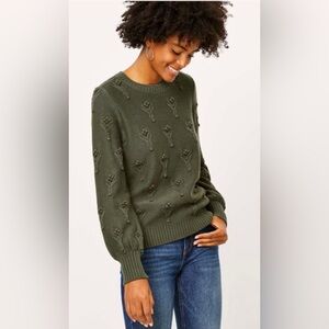 LOFT Olive Green Bobble Pointelle Patterned crew neck Sweater size small
